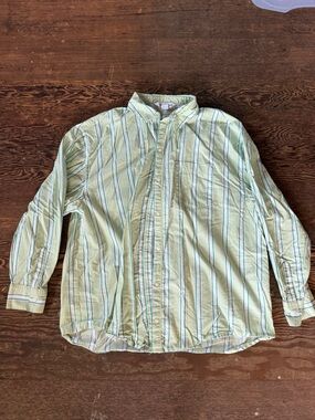 Old Navy Pale Green and White Striped Button-Down Shirt
